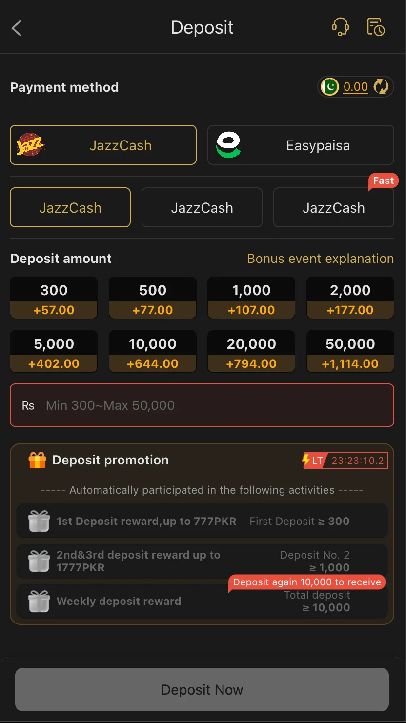 Masti 365 deposit money screen with JazzCash EasyPaisa Masti 365 deposit money screen with JazzCash EasyPaisa