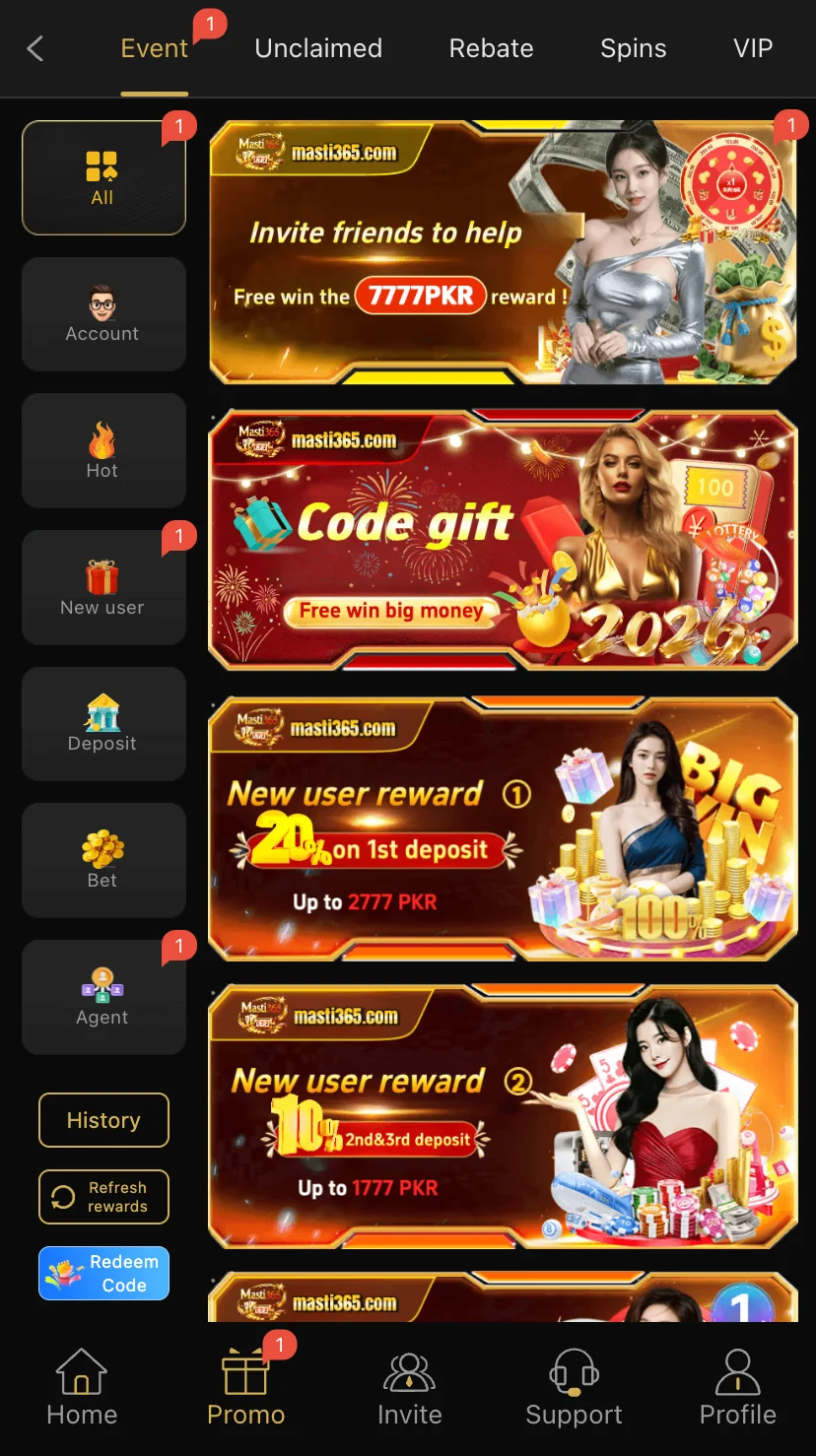 Masti 365 events and promotions screen Masti 365 events and promotions screen